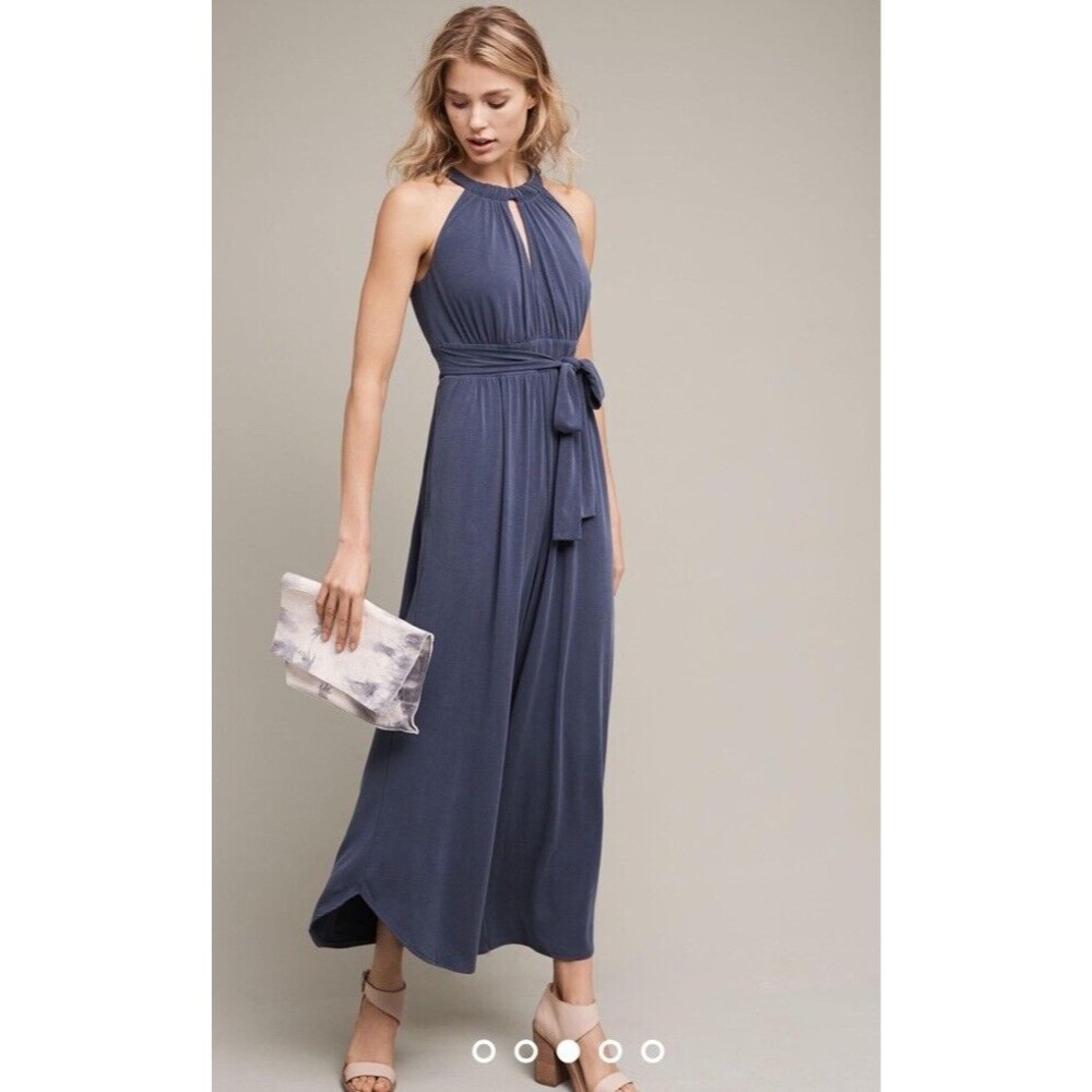 Moulinette Soeurs Anthropologie Size S Blue Eremita Wide Leg Halter Modal Blend